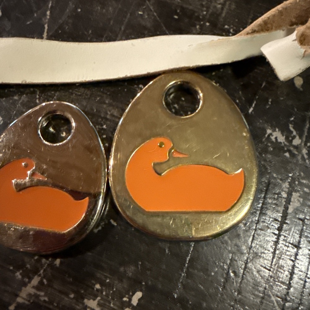 Dooney Bourke Orange Metal Duck Handbag Charm Hang Tag Replacement Set Of Two - Picture 3 of 8
